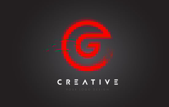 Red G Circular Letter Logo with Circle Brush Design and Black Background. vector