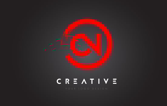 Red ON Circular Letter Logo with Circle Brush Design and Black Background. vector