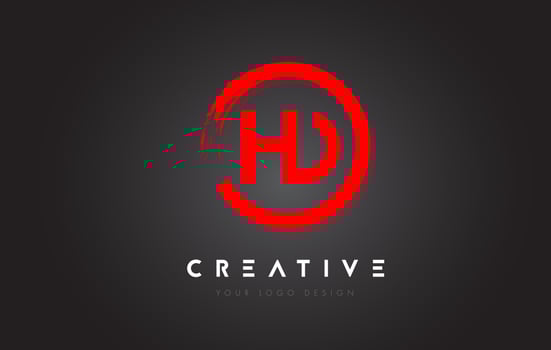 Red HD Circular Letter Logo with Circle Brush Design and Black Background. vector