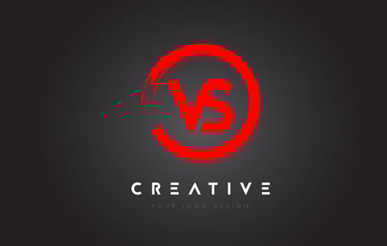 Red VS Circular Letter Logo with Circle Brush Design and Black Background. vector