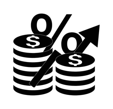 Inflation Icon, Dollar Coins With Arrow And Percentage Silhouette vector