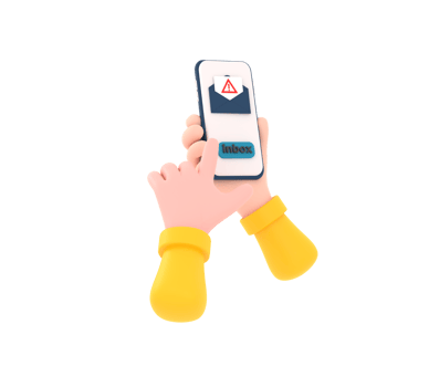 3D. Hand holding a cell phone with a fraudulent sms on the screen. Electronic messaging scam alert png