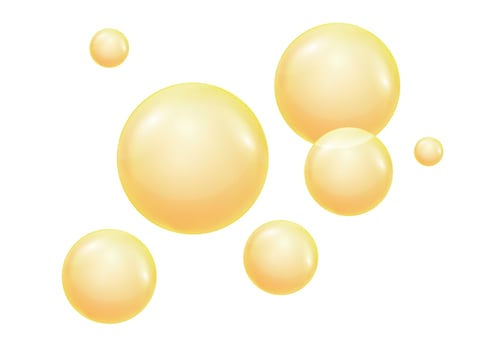 Golden, yellow oil drops, bubbles vector illustration on transparent background. Oil and water bubbles background.