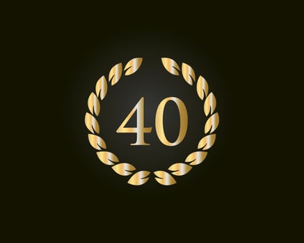 40th Years Anniversary Logo With Golden Ring Isolated On Black Background, For Birthday, Anniversary And Company Celebration vector