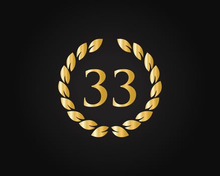 33th Years Anniversary Logo With Golden Ring Isolated On Black Background, For Birthday, Anniversary And Company Celebration vector