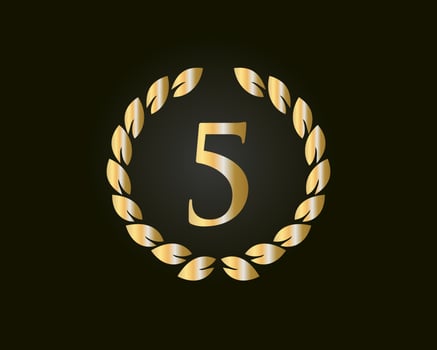 5th Years Anniversary Logo With Golden Ring Isolated On Black Background, For Birthday, Anniversary And Company Celebration vector