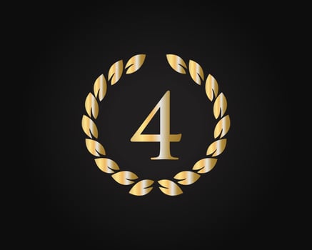 4th Years Anniversary Logo With Golden Ring Isolated On Black Background, For Birthday, Anniversary And Company Celebration vector