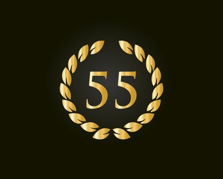 55th Years Anniversary Logo With Golden Ring Isolated On Black Background, For Birthday, Anniversary And Company Celebration vector