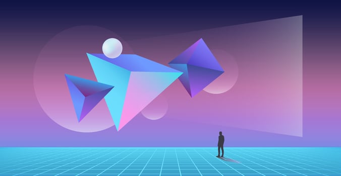 Abstract planets on a background of wireframe geometric shapes. Abstract drawing of the future, science fiction and astronomy. vector