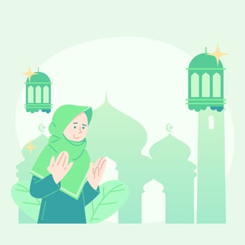cute flat illustration eid mubarak greeting. flat illustration about fasting. cute illustration of breaking fast. cute flat illustration ramadan. vector