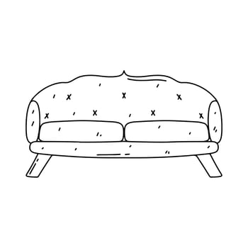 Sofa in hand drawn doodle style. Isolated on white background. Vector illustration in a sketch style.