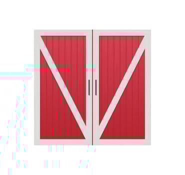 Red wooden barn door front view and farm warehouse building cartoon concept horizontal flat vector illustration.