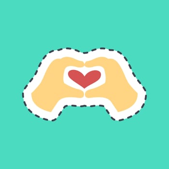 Sticker line cut heart shaped hand. Valentine day celebration elements. Good for prints, posters, logo, party decoration, greeting card, etc. vector