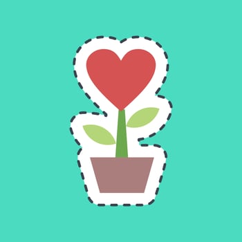 Sticker line cut heart shaped plant. Valentine day celebration elements. Good for prints, posters, logo, party decoration, greeting card, etc. vector