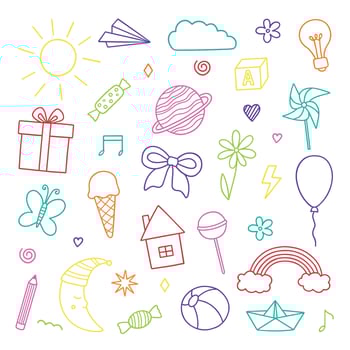 Cute kids doodle set. Children's drawings. Hand drawn vector illustration isolated on white background