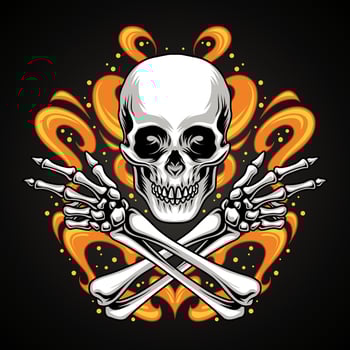 Skeleton skull with flame background vector