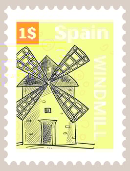 Spain Windmill postal mark or postmark imprinting vector