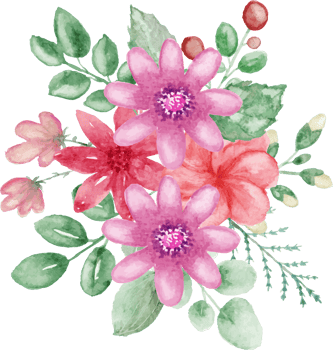hand drawn of watercolor flowers and leaves arrangement png