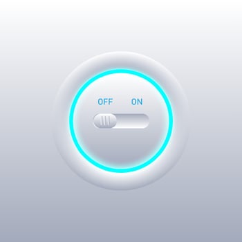 Minimal switch button Clean white with blue glowing rings on a gradient background. vector