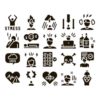 Stress And Depression Glyph Set Vector
