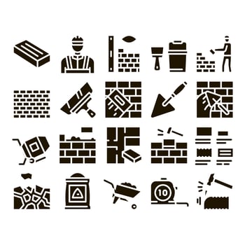 Bricklayer Industry Glyph Set Vector
