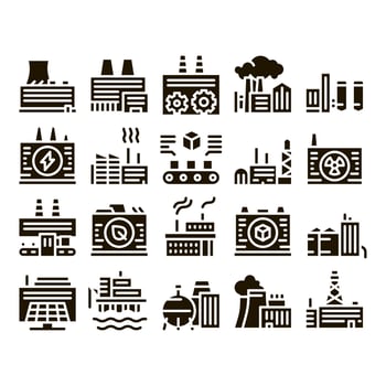Factory Industrial Glyph Set Vector