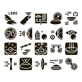 Contact Lens Accessory Glyph Set Vector
