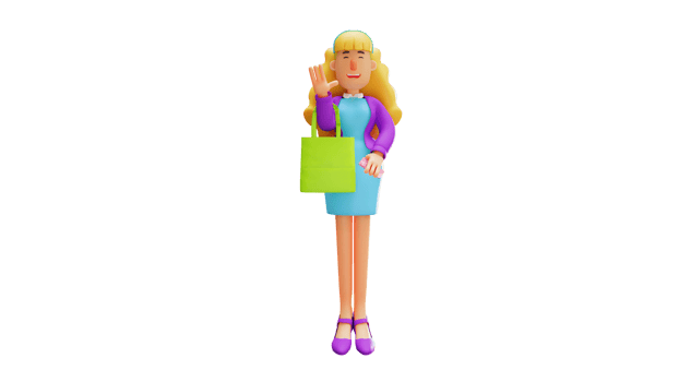 3D illustration. Cute Woman 3D Cartoon Character. Beautiful woman standing and smiling sweetly. Beautiful woman facing front and waving hand saying Hi. 3D Cartoon Character png