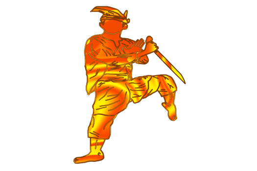 Silat warrior doing step stand one leg with hand hold machete png