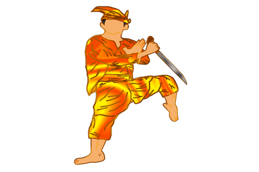Silat warrior doing step stand one leg with hand hold machete png