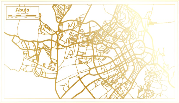 Abuja Nigeria City Map in Retro Style in Golden Color. Outline Map. vector