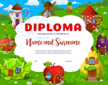 Kids diploma with fairytale houses and homes vector