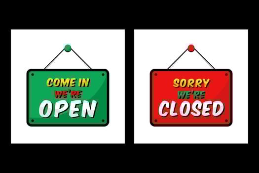 Open and closed signs store information design illustration vector
