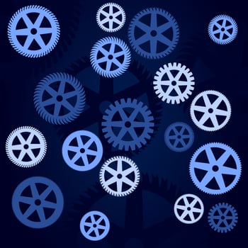 Blue background with gear wheels. A vector illustration