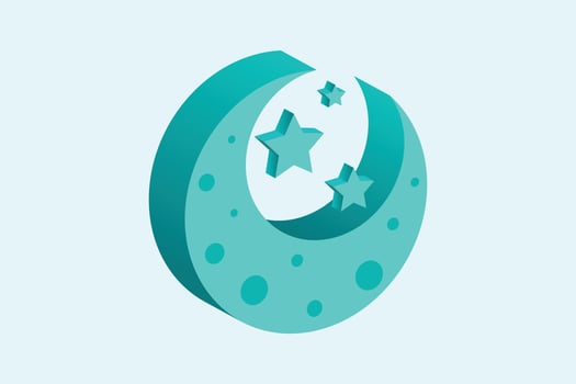 Isometric crescent moon and stars vector design