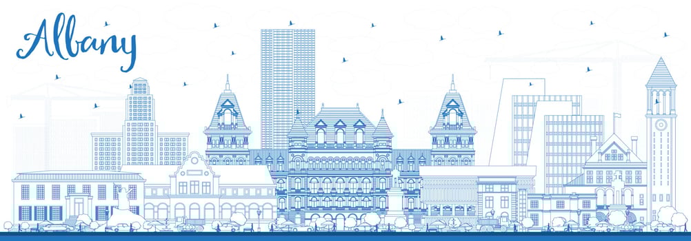Outline Albany New York City Skyline with Blue Buildings. vector