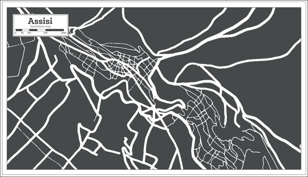 Assisi Italy City Map in Black and White Color in Retro Style. Outline Map. vector