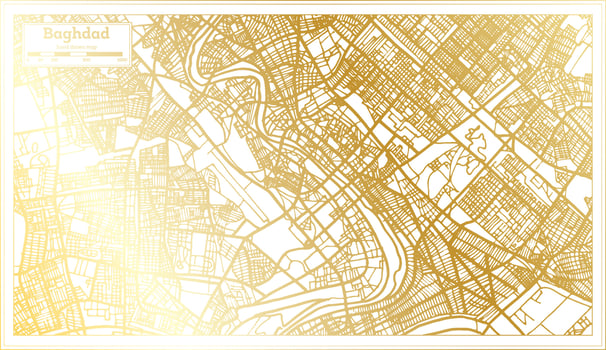 Baghdad Iraq City Map in Retro Style in Golden Color. Outline Map. vector