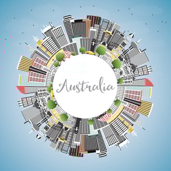 Australia City Skyline with Gray Buildings, Blue Sky and Copy Space. vector