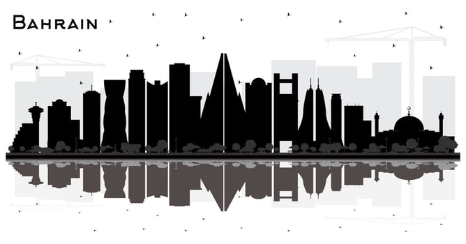 Bahrain City Skyline Silhouette with Black Buildings and Reflections Isolated on White. vector