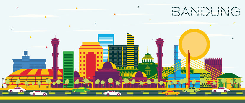 Bandung Indonesia City Skyline with Color Buildings and Blue Sky. vector