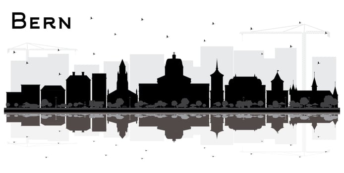 Bern Switzerland City Skyline with Black Buildings and Reflections Isolated on White. vector