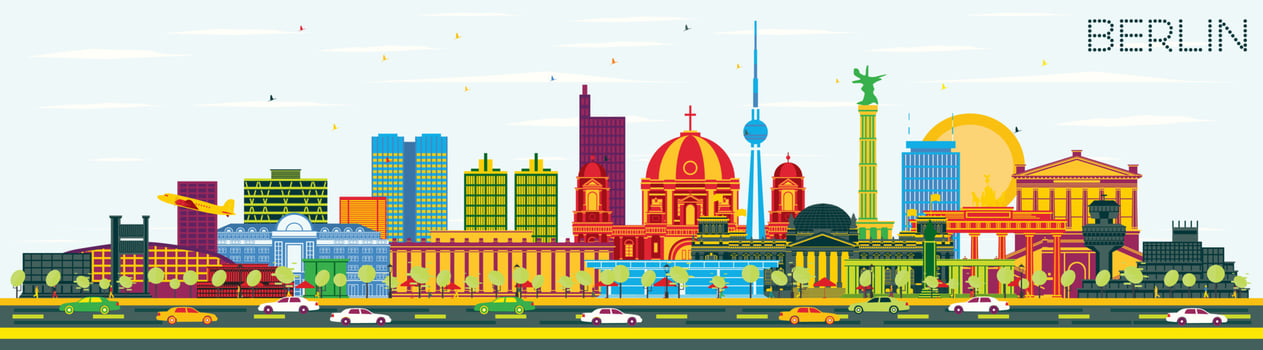 Berlin Germany Skyline with Color Buildings and Blue Sky. vector
