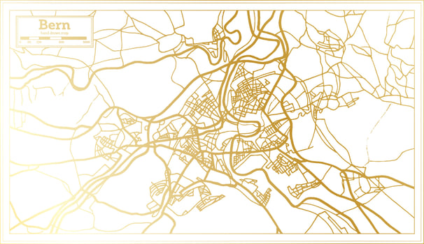 Bern Switzerland City Map in Retro Style in Golden Color. Outline Map. vector