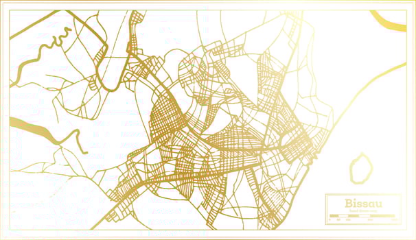 Bissau Republic of Guinea-Bissau City Map in Retro Style in Golden Color. Outline Map. vector
