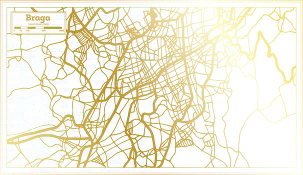 Braga Portugal City Map in Retro Style in Golden Color. Outline Map. vector
