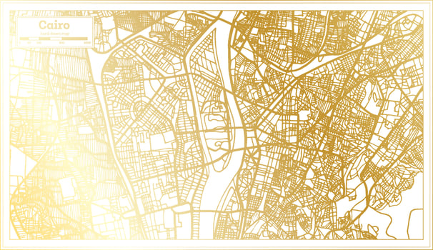Cairo Egypt City Map in Retro Style in Golden Color. Outline Map. vector