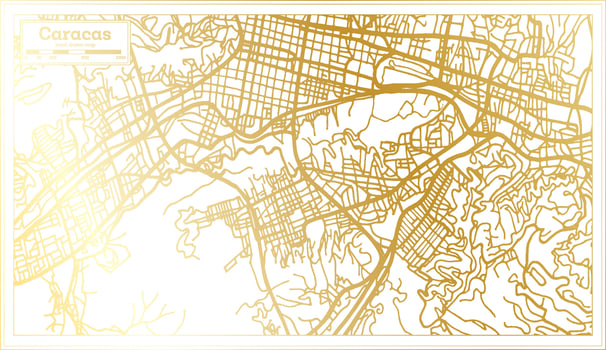 Caracas Venezuela City Map in Retro Style in Golden Color. Outline Map. vector