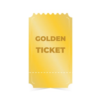 Golden ticket isolated on white background. Vector illustration