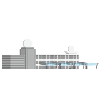 airport terminal departure building with air traffic control tower, airport building vector